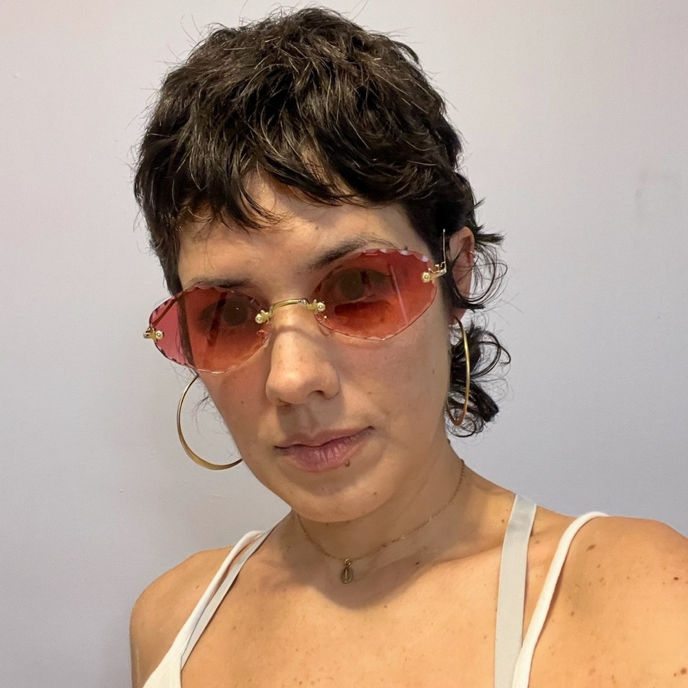 Y2K Retro Vintage Gold Frame Pink Lens Rimless Sunglasses